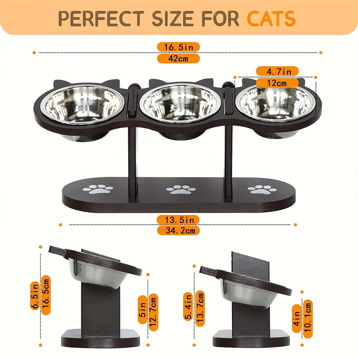 Elevated Cat Bowl with 3 Stainless Steel Dishes
