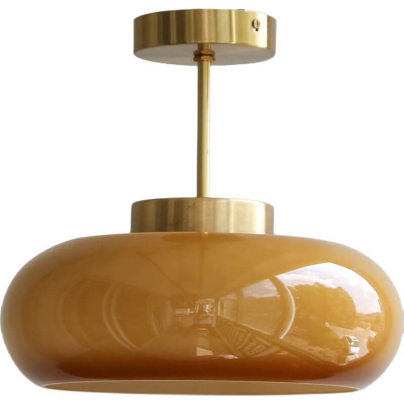 Vintage Brass Yellow Glass Ceiling Light | Semi-Flush Mount | LED Vintage-inspired Bedroom