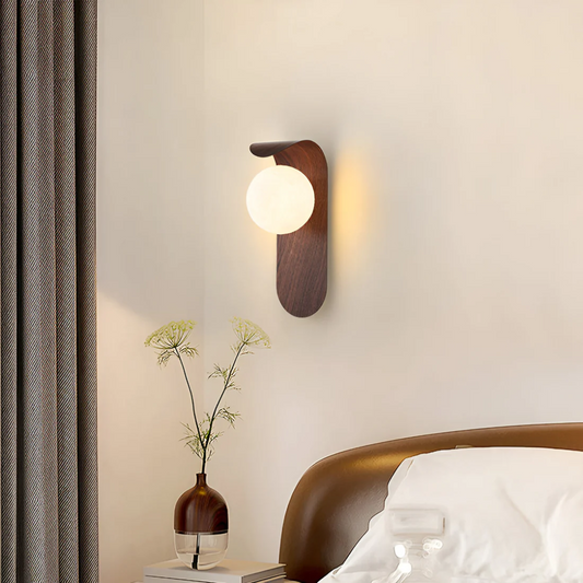 Icar Scandinavian LED Wall Lamp | Minimalist Wooden Design | Wall Light Wood Glass Nordic