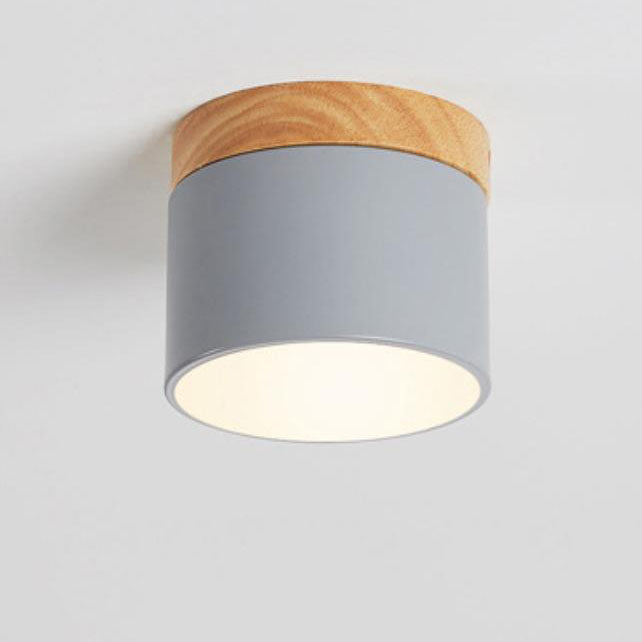 Scandinavian Macaron LED Ceiling Light | Wooden Accent Flush Mount | Wood Metal Nordic Bedroom