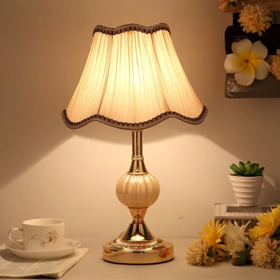 Quixy Vintage Scandinavian Table Lamp | Elegant Floral Design | Soft-Touch Fabric Nordic