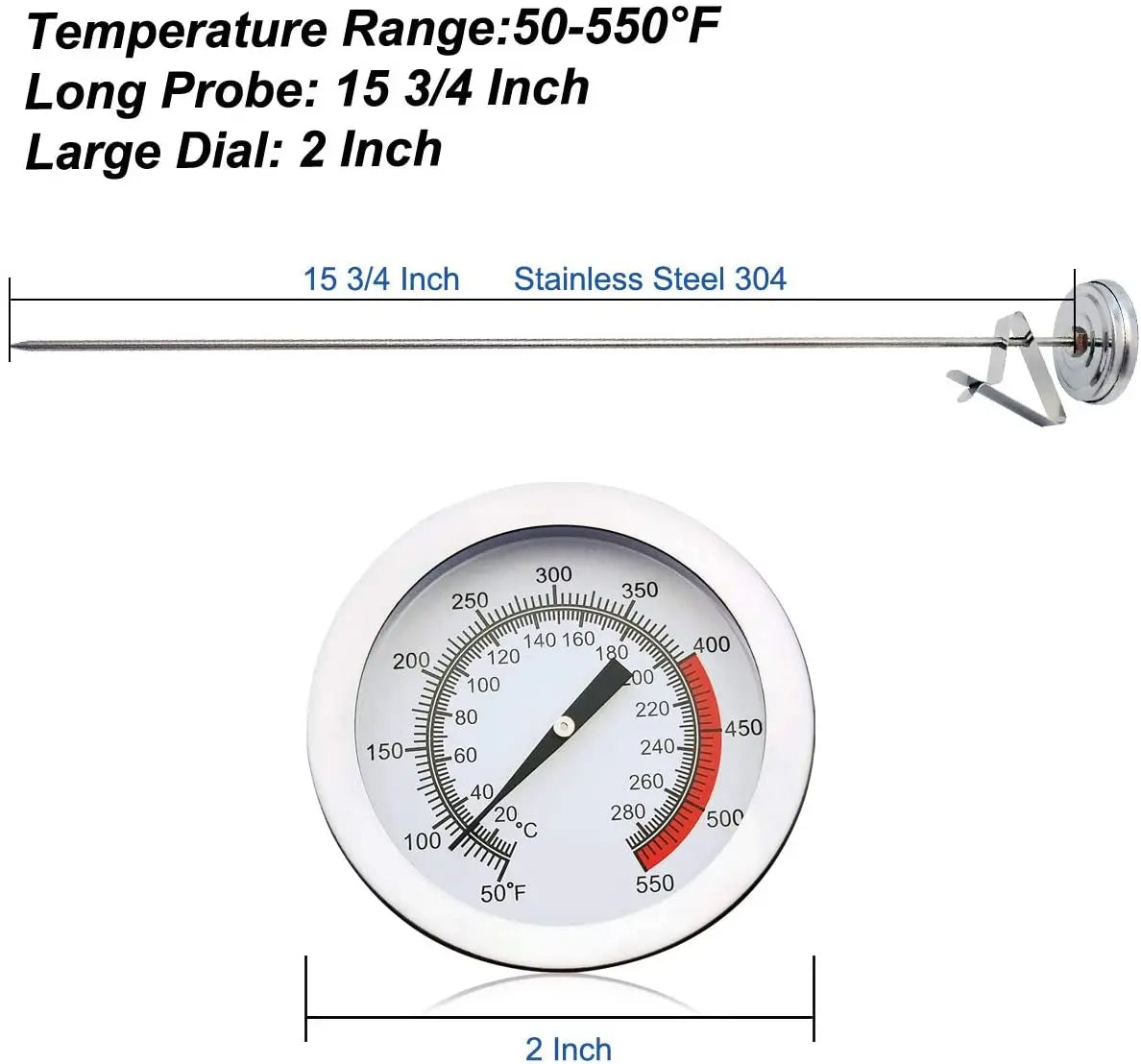 Stainless Steel Deep Fry Thermometer with Long Probe