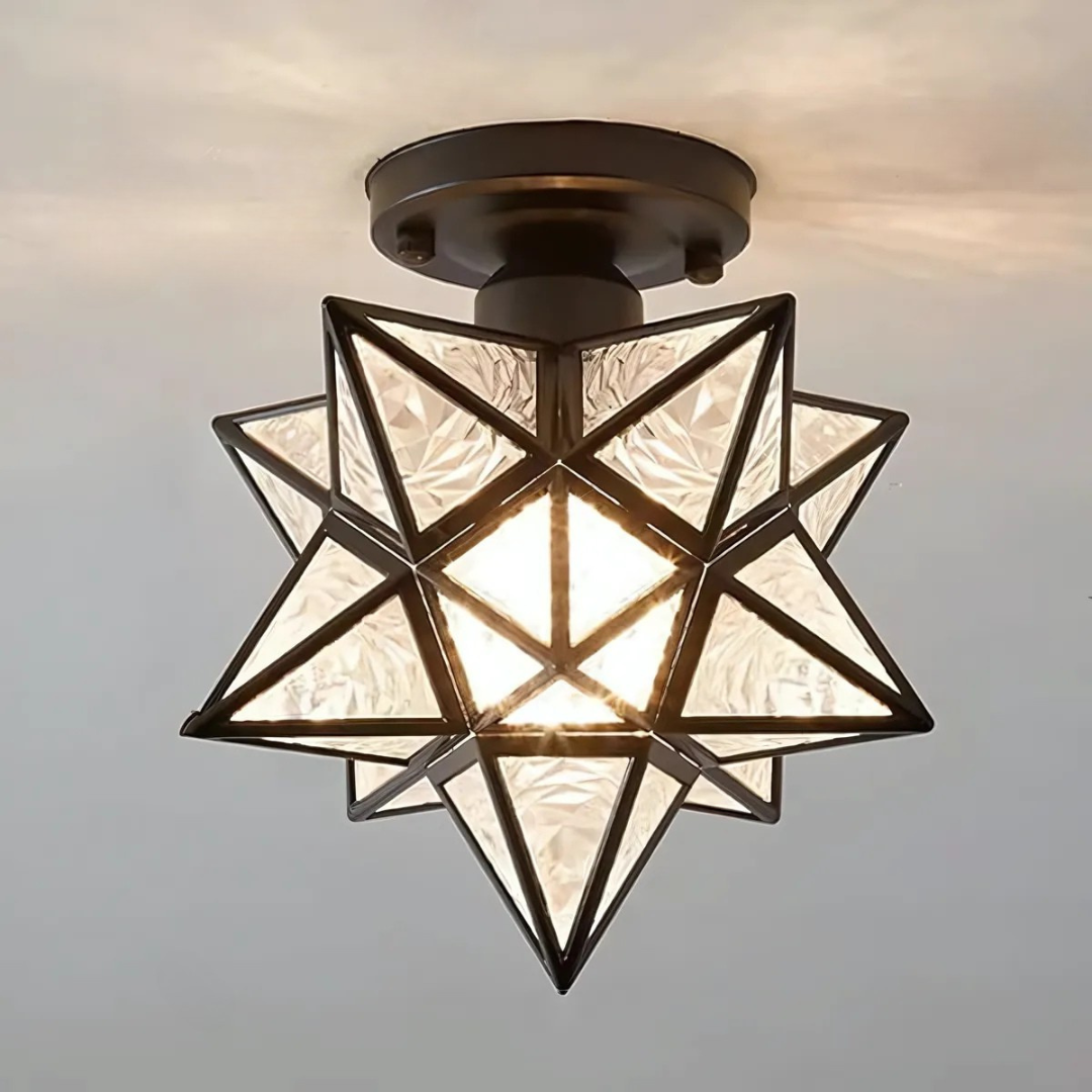 Xelio LED Ceiling Lamp | Elegant Geometric Star Light | Glass Metal Bedroom