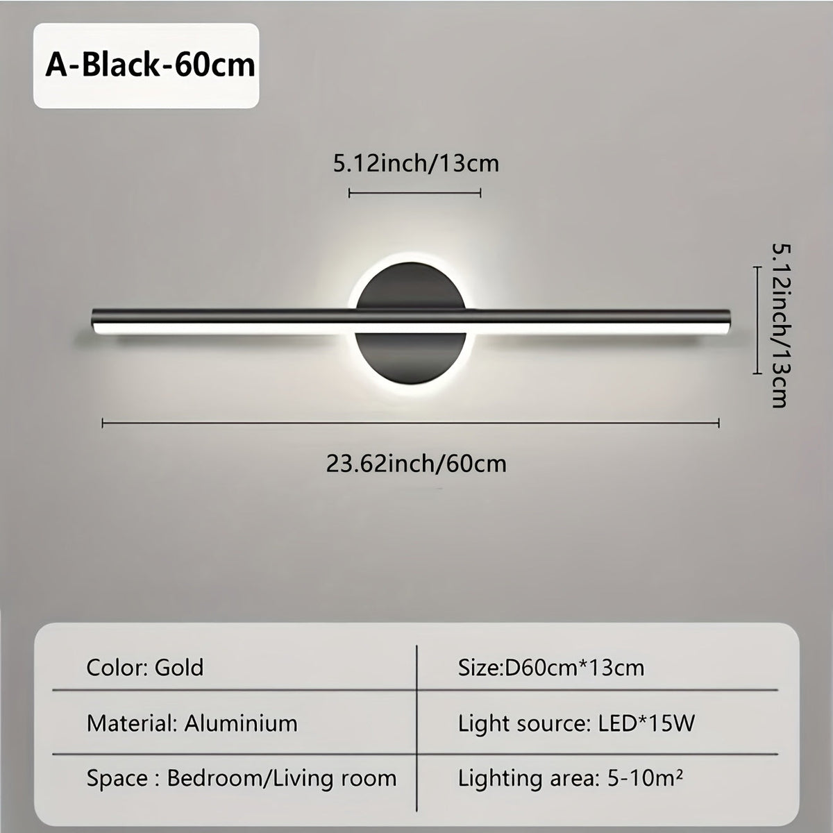 Luxe LED Mirror Wall Light | Minimalist Black & Gold Wall Lamp | Bedroom