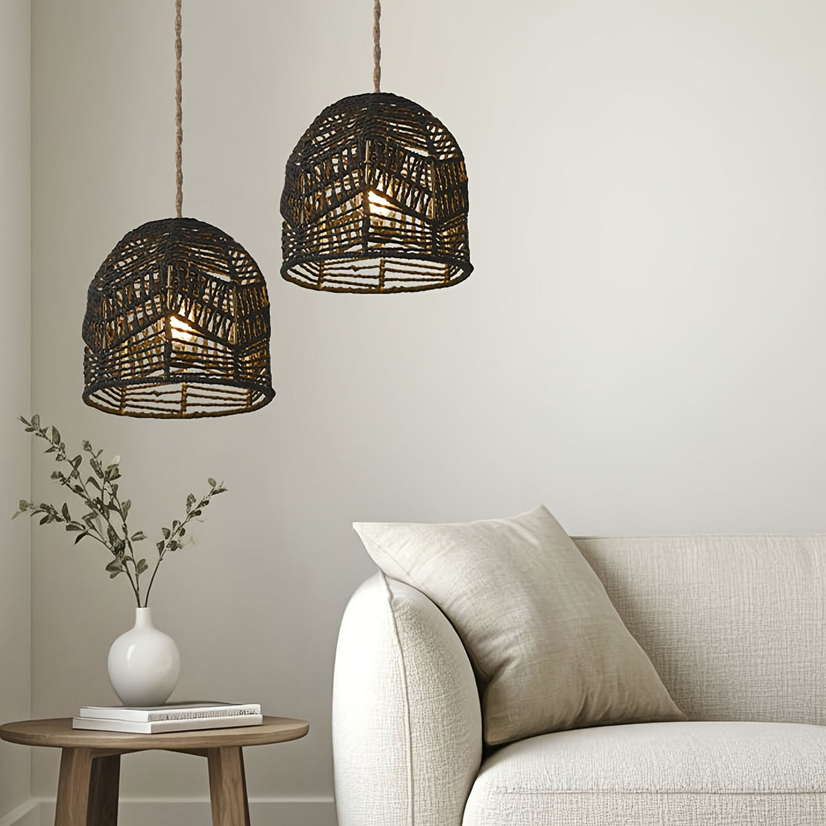 Handwoven Rope Pendant Shade | Rustic Farmhouse Chandelier Design | Pendant Light Handcrafted