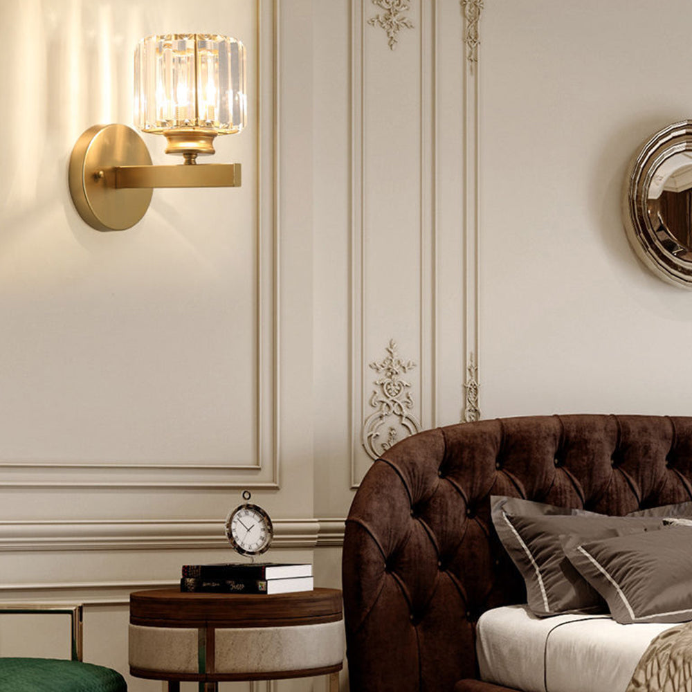 Crystal Wall Light | Modern Glass & Iron Sconce | Bedroom