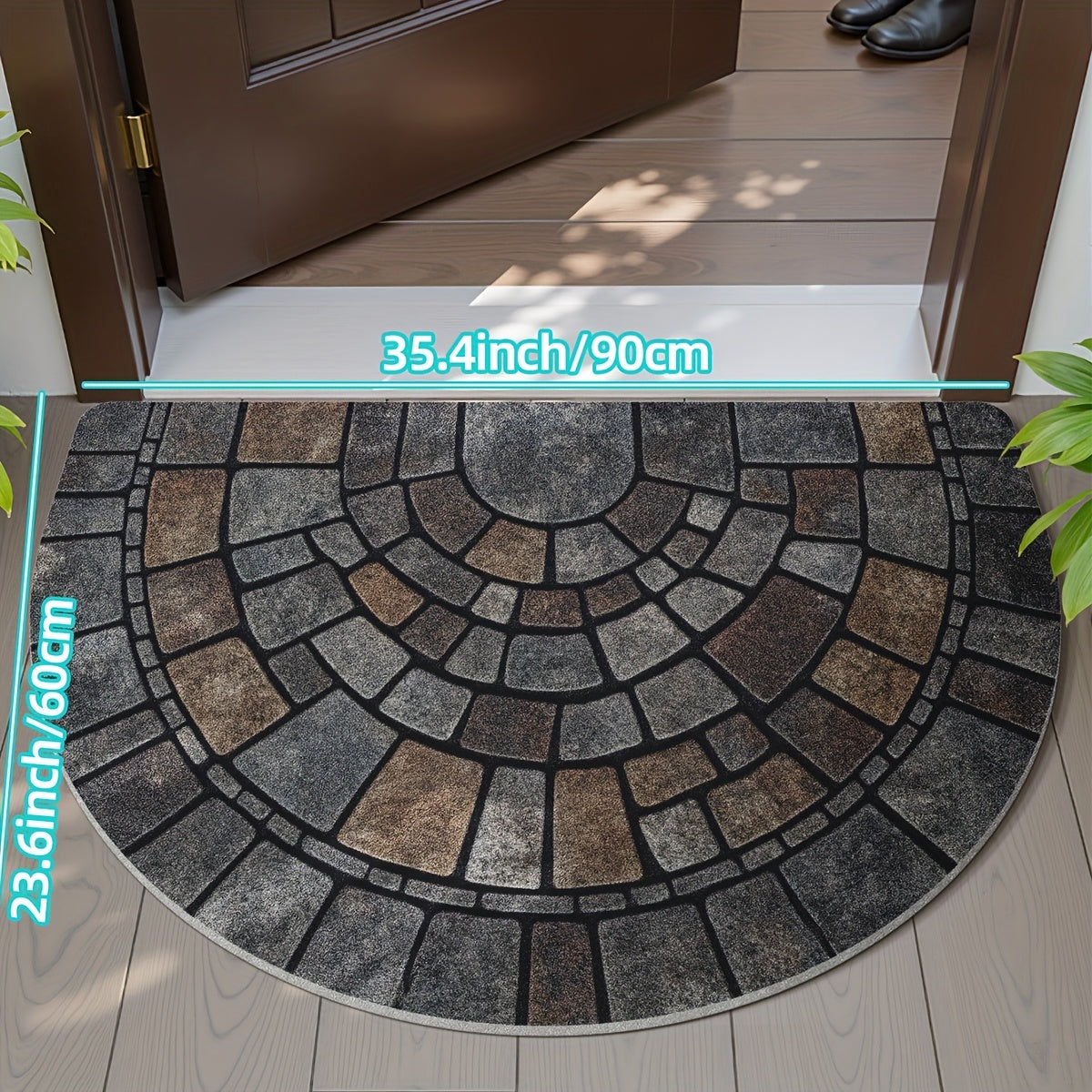 Half-Circle Mosaic Door Mat | Indoor & Outdoor Use | Natural Stone Water-Resistant Non-Slip