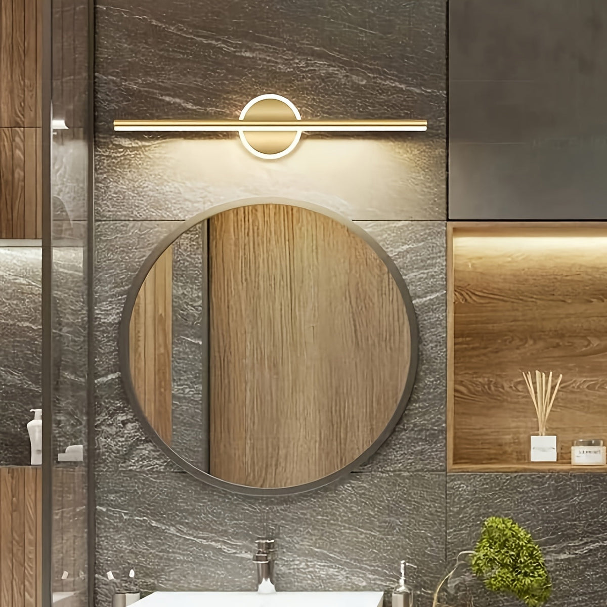 Luxe LED Mirror Wall Light | Minimalist Black & Gold Wall Lamp | Bedroom