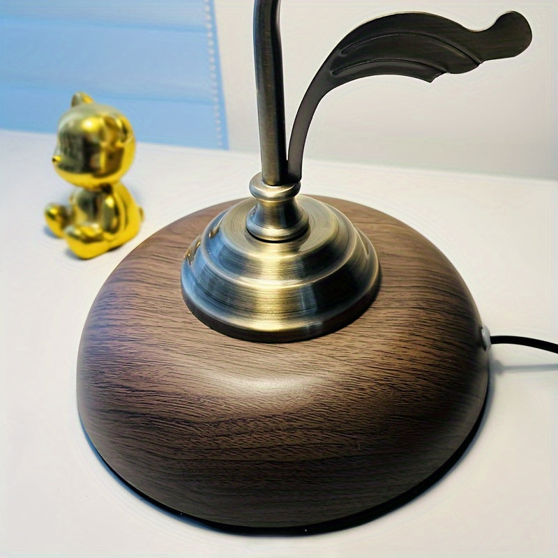 Vintage Goose Neck Table Lamp | Antique Brass USB Bedside Light | Glass Rechargeable