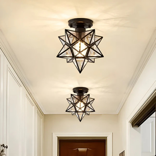 Xelio LED Ceiling Lamp | Elegant Geometric Star Light | Glass Metal Bedroom