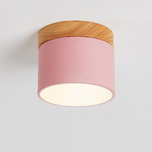 Scandinavian Macaron LED Ceiling Light | Wooden Accent Flush Mount | Wood Metal Nordic Bedroom