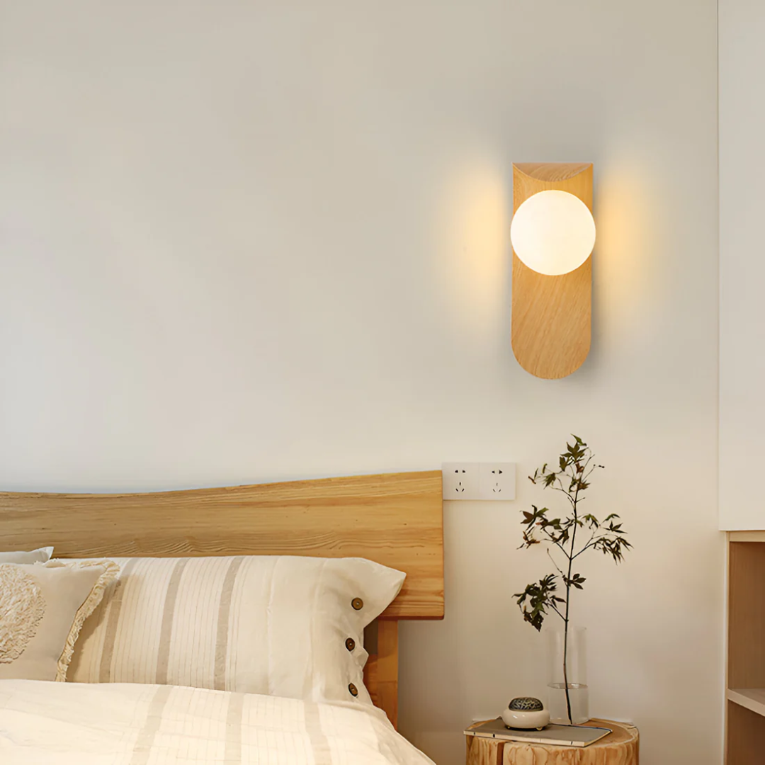 Icar Scandinavian LED Wall Lamp | Minimalist Wooden Design | Wall Light Wood Glass Nordic