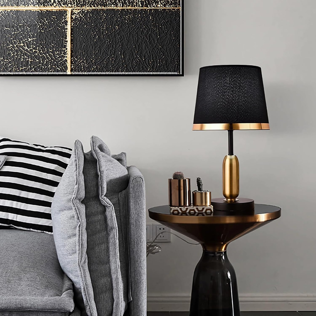 Vintage Black & Gold Table Lamp | Modern Retro Accent Light | Vintage-inspired Bedside