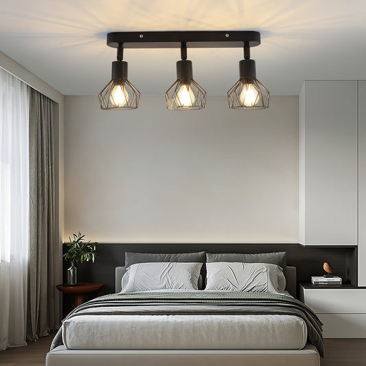 Vintage 3-Light Ceiling Spotlight | Industrial Black Metal Fixture | Iron Adjustable Bedroom