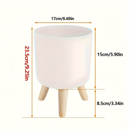 Modern Round Planter with Wooden Legs | Indoor & Outdoor Decorative Plant Pot | Wood Nordic