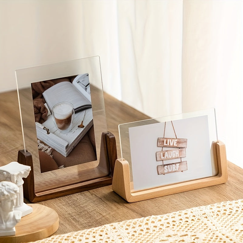 U-Shaped Acrylic & Wood Photo Frame | Modern Minimalist Display | Faceted Crystal Shelf