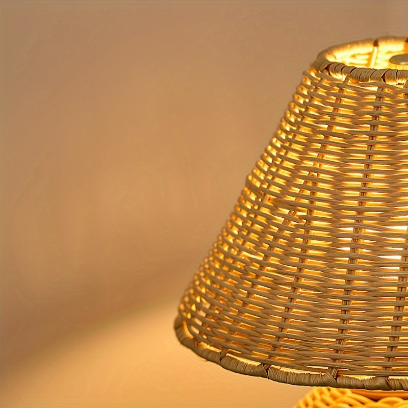 Bamboo Woven Desk Lamp | USB-Powered Boho Accent Light | Rechargeable Handcrafted Bohemian