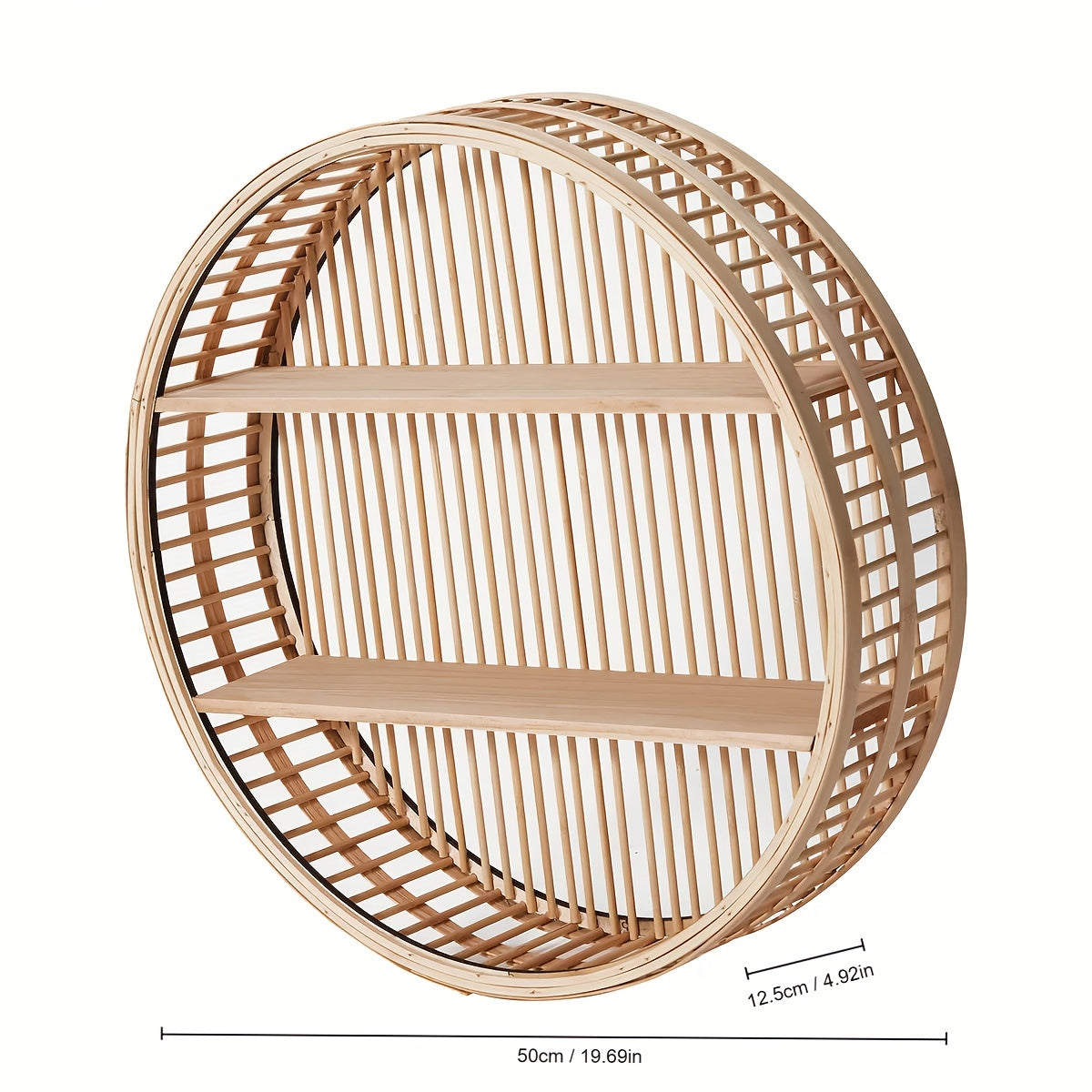 Round Bamboo Wall Shelf | Handmade Boho Floating Organizer | Wall Organiser Wood Handcrafted