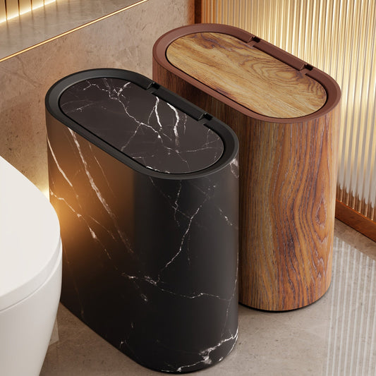 Marble Pattern Trash Can | Modern Bathroom & Kitchen Bin with Lid | Kitchen Essential