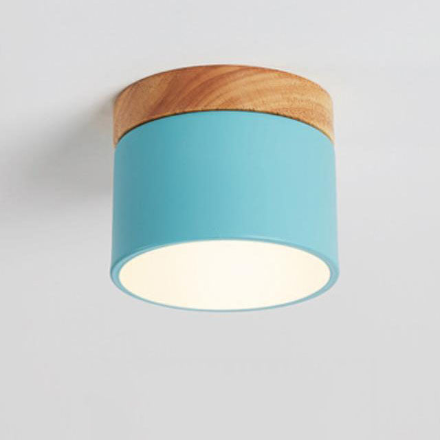 Scandinavian Macaron LED Ceiling Light | Wooden Accent Flush Mount | Wood Metal Nordic Bedroom