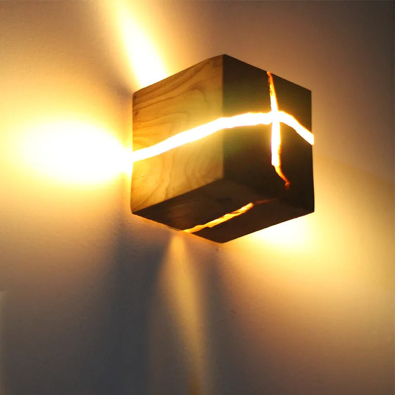 WoodAura Wall Light | Hand-Carved Solid Wood Resin Design | LED Handcrafted Bedroom