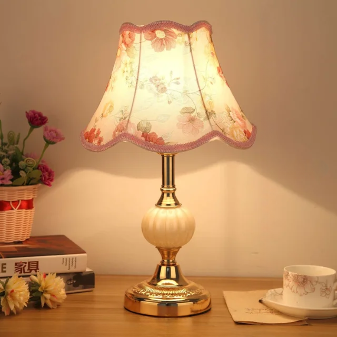 Quixy Vintage Scandinavian Table Lamp | Elegant Floral Design | Soft-Touch Fabric Nordic