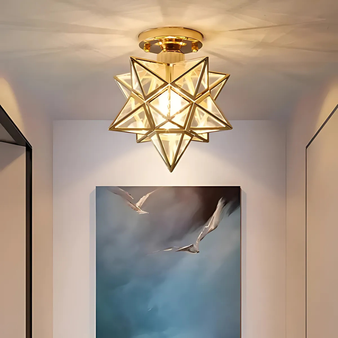 Xelio LED Ceiling Lamp | Elegant Geometric Star Light | Glass Metal Bedroom