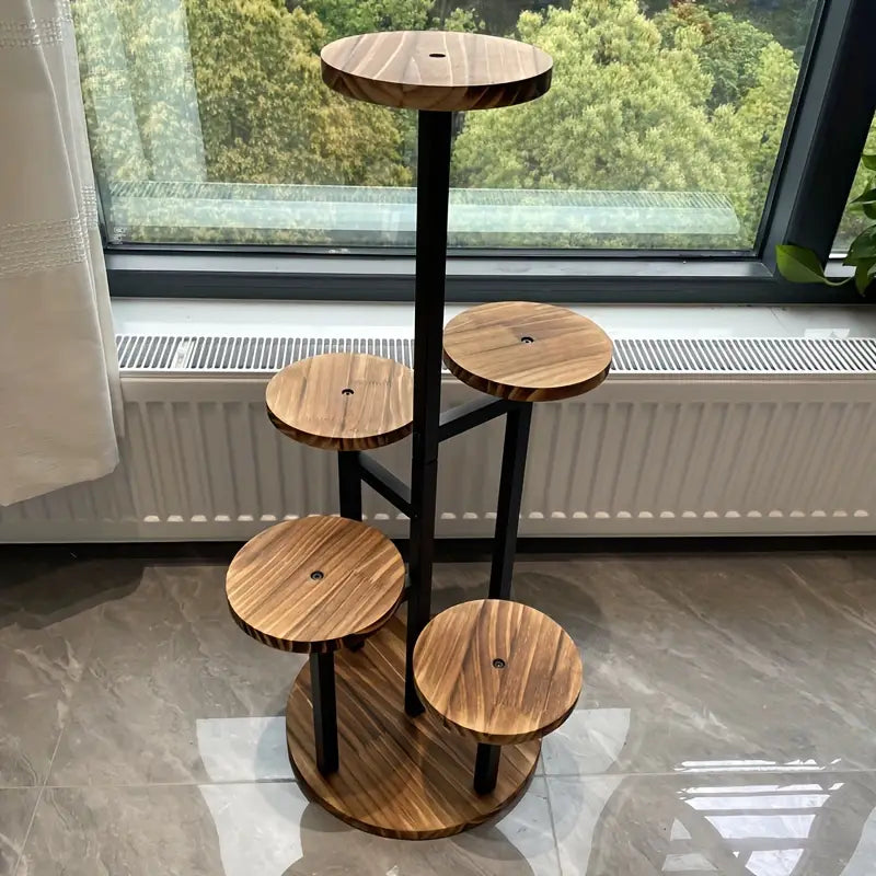 Verdura | 6-Tier Round Plant Stand | Wooden | Planter Wood Water-Resistant Indoor And Balcony