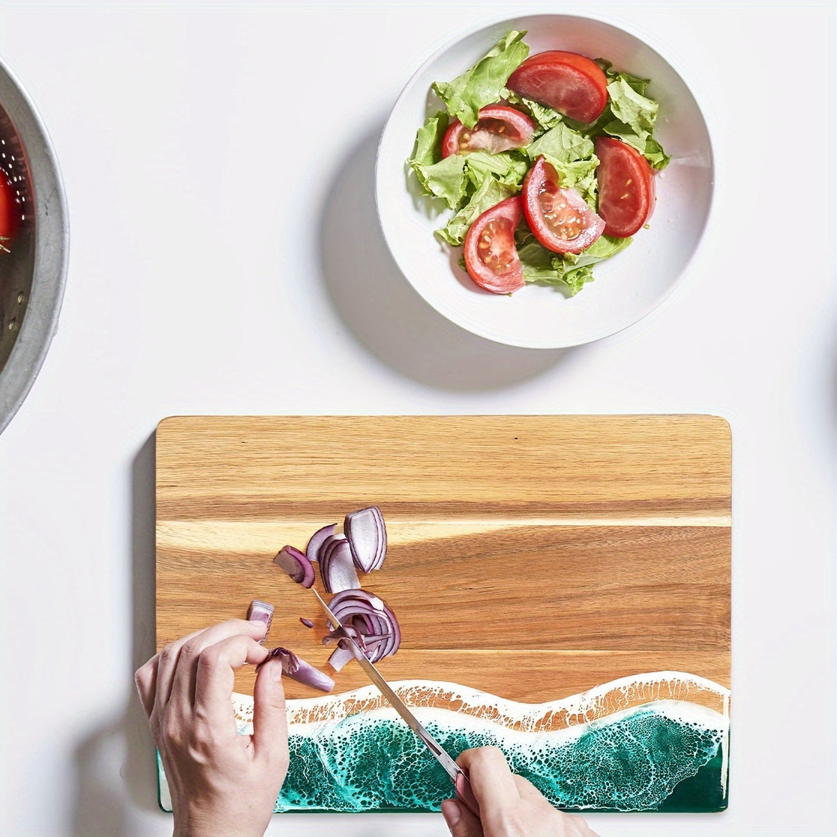 Wave Resin Cutting Board | Ocean-Inspired Acacia Wood Cheese & Serving Board | Water-Resistant