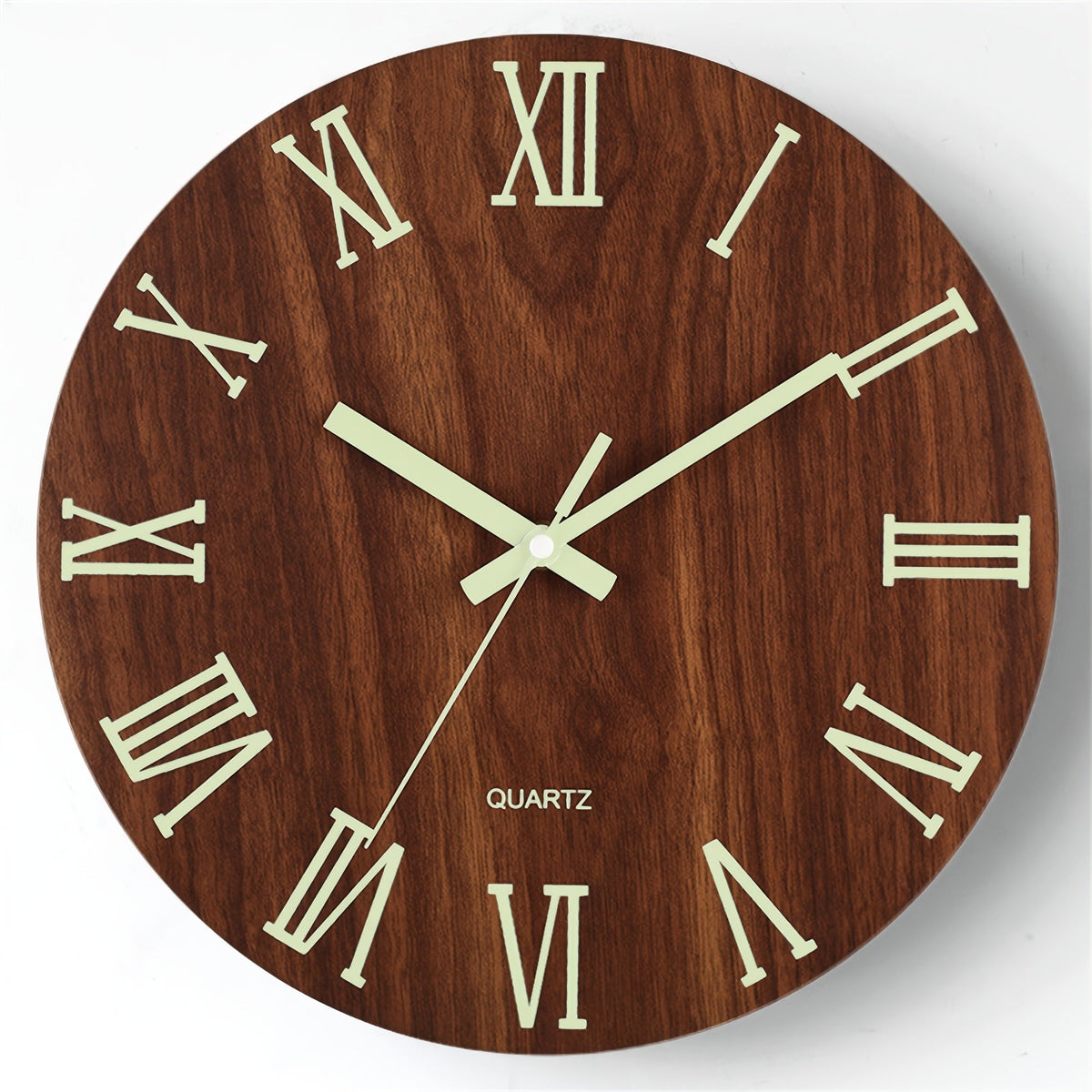Walnut Luminous Wall Clock | Silent Glow-in-the-Dark Wooden Design | Wood Kitchen