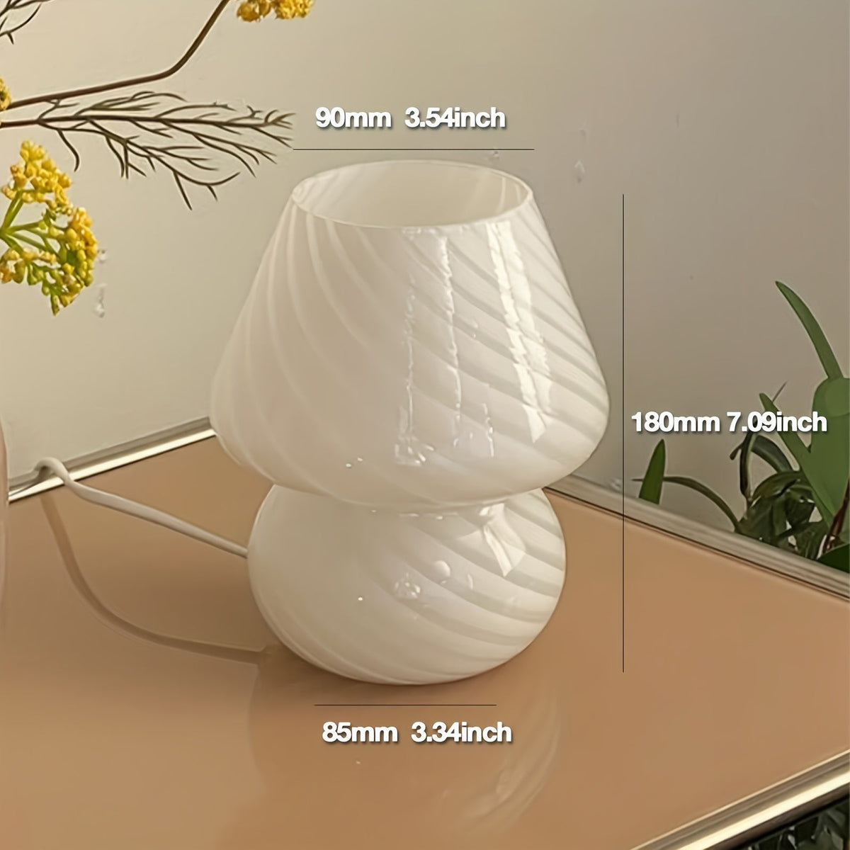 Murano-Style Glass Mushroom Lamp | USB Dimmable Table Light | Rechargeable Handcrafted Bedside