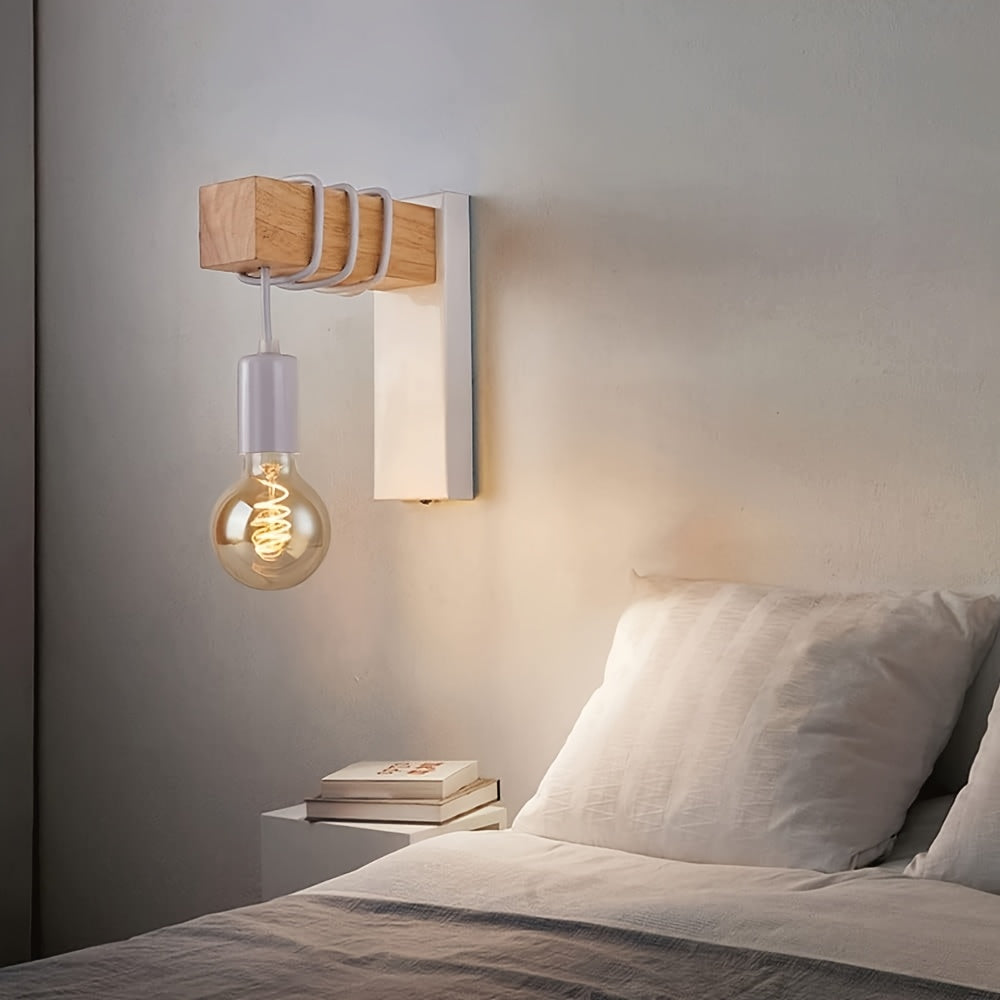 Modern Industrial Wall Sconce | E27 Base & Metal Finish | Wall Light Wood Vintage-inspired