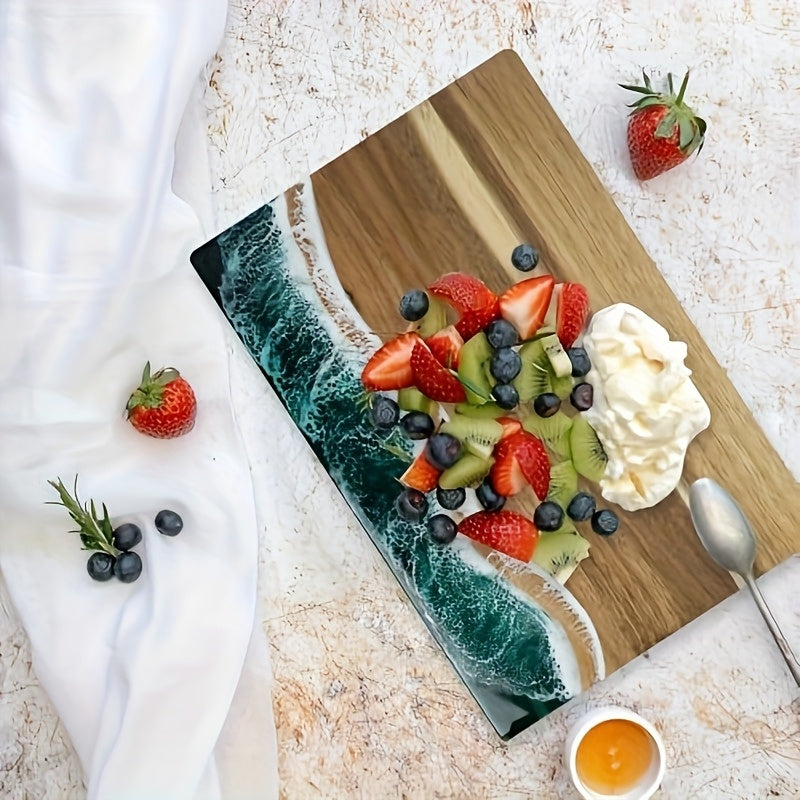 Wave Resin Cutting Board | Ocean-Inspired Acacia Wood Cheese & Serving Board | Water-Resistant