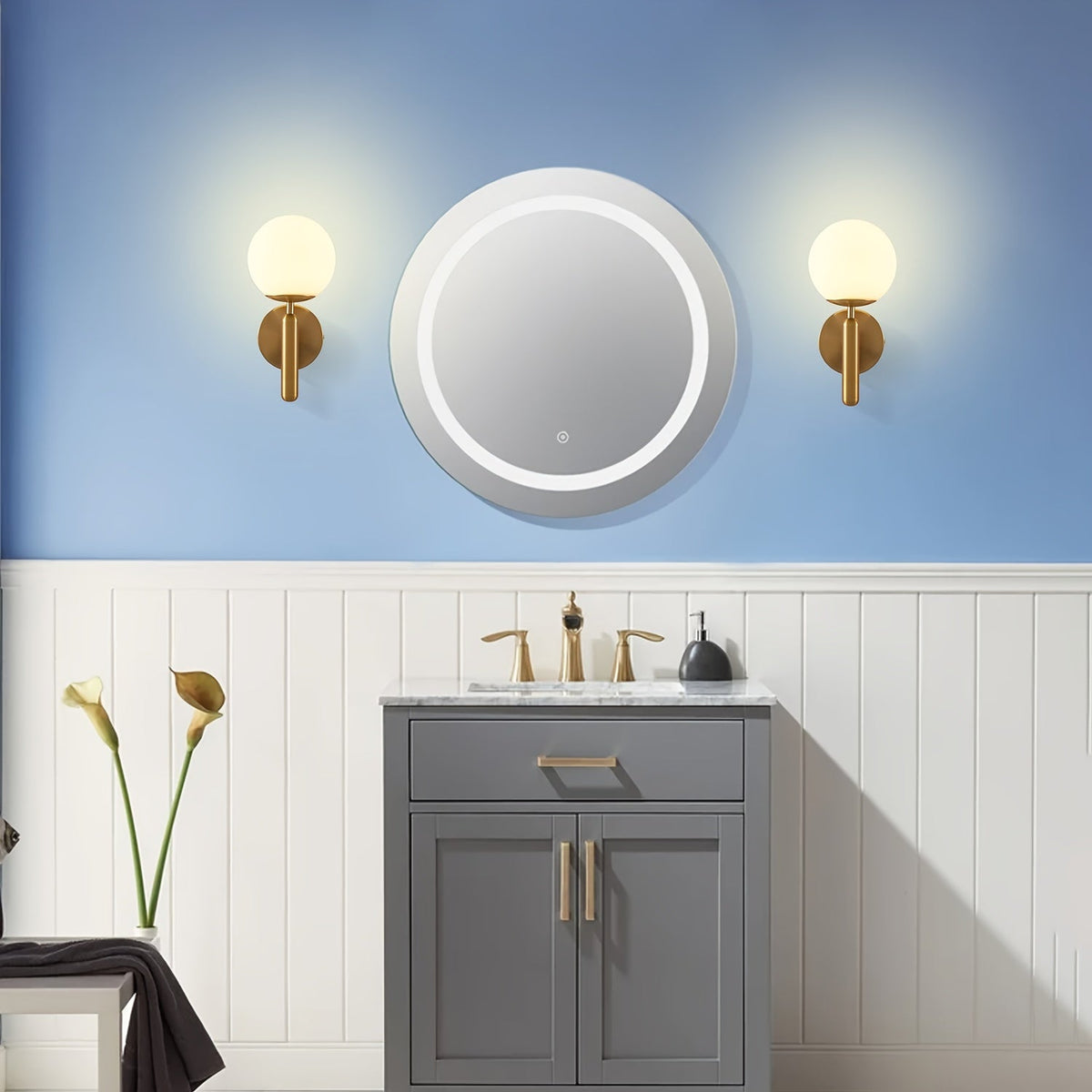 Modern Glass Globe Wall Sconce | Polished Metal Semi-Flush Mount Fixture | Ceiling Light