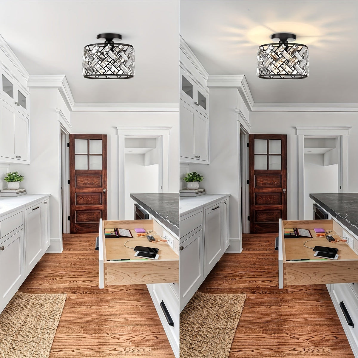 Modern Crystal Semi Flush Mount Ceiling Light | Elegant Decorative Fixture | Bedroom
