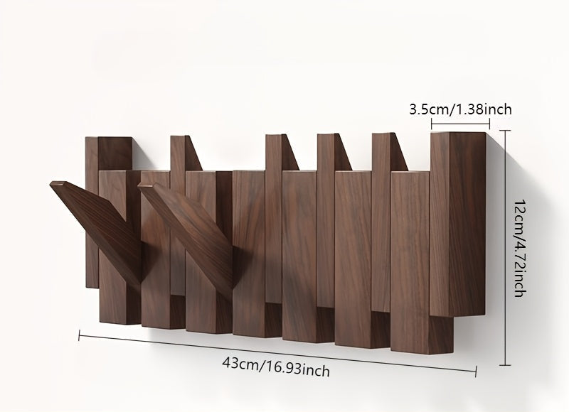 Wooden Wall Hooks | Foldable Piano Key Design Hanger Rack | Wall Organiser Wood Adjustable