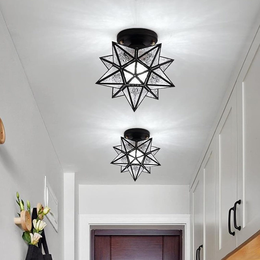 Xelio LED Ceiling Lamp | Elegant Geometric Star Light | Glass Metal Bedroom