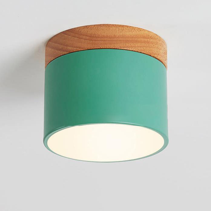 Scandinavian Macaron LED Ceiling Light | Wooden Accent Flush Mount | Wood Metal Nordic Bedroom