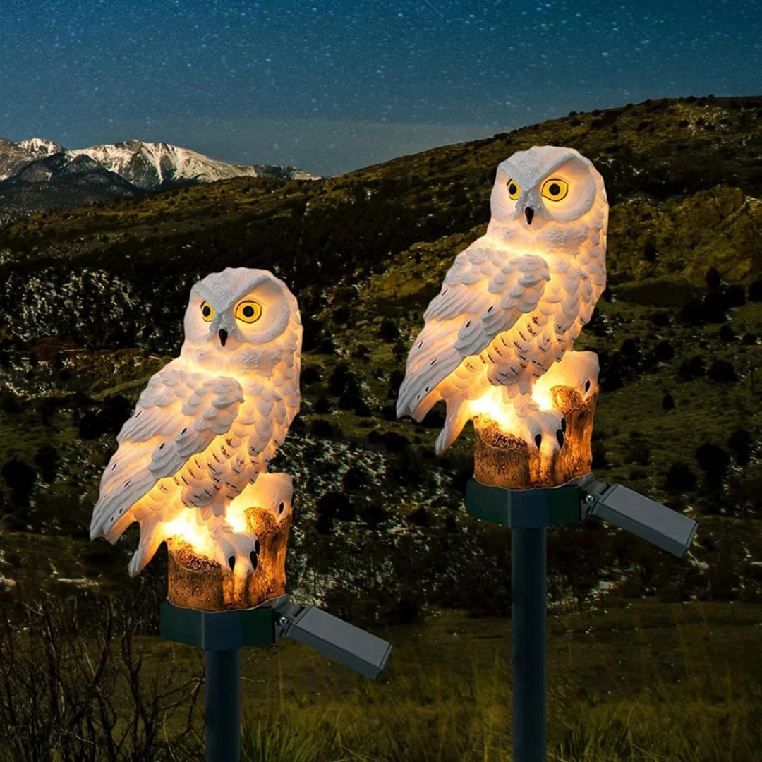 Garden Light Solar Owl Outdoor Pathway Stake Lamp | Waterproof