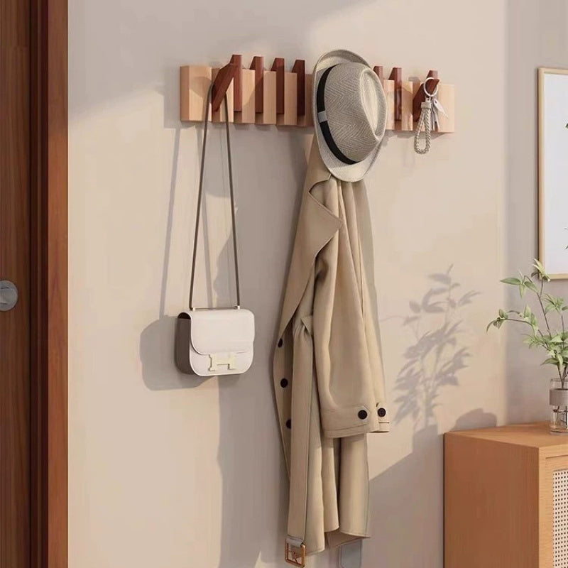 Wooden Wall Hooks | Foldable Piano Key Design Hanger Rack | Wall Organiser Wood Adjustable