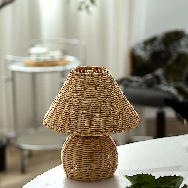 Bamboo Woven Desk Lamp | USB-Powered Boho Accent Light | Rechargeable Handcrafted Bohemian
