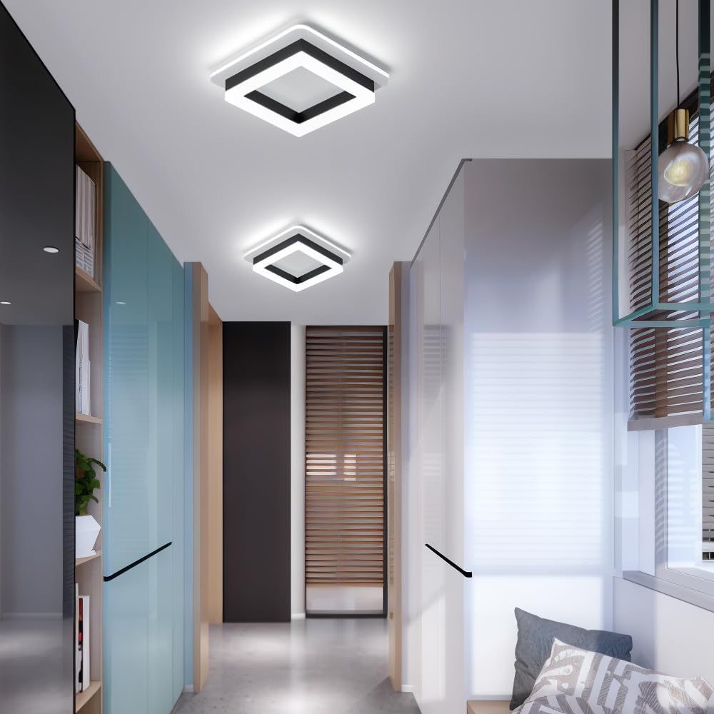 Square LED Ceiling Light | Modern Flush Mount Fixture | Wood Bedroom