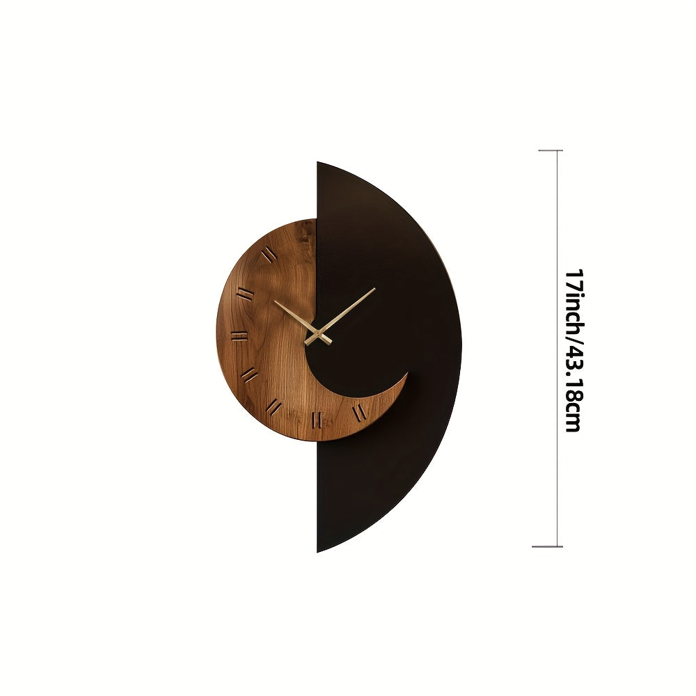 Modern Half-Moon Wooden Wall Clock | Silent Battery Operated | Wood Nordic Farmhouse Kitchen