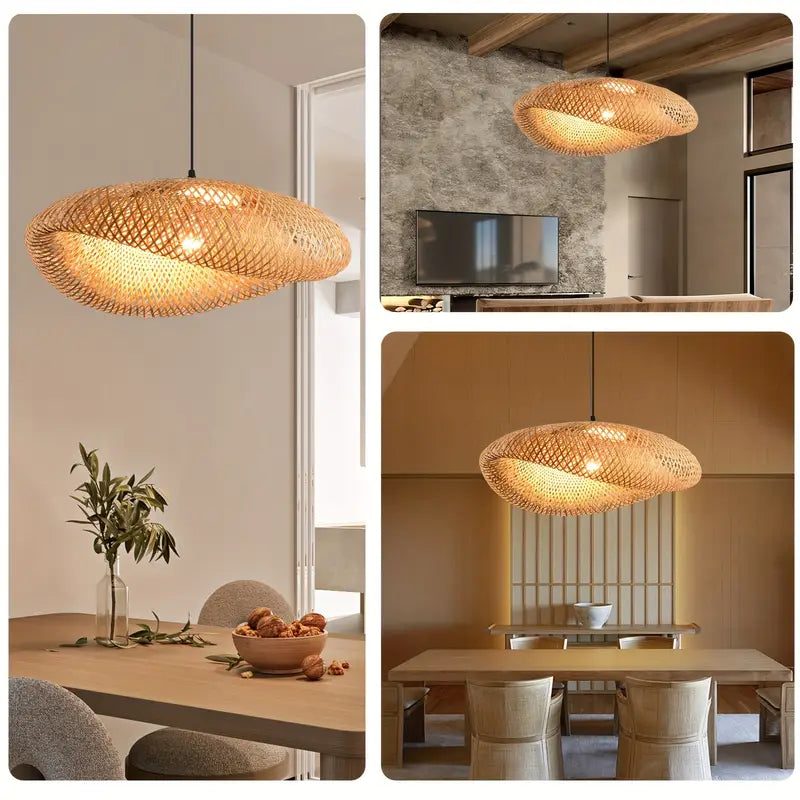 BambooBoho | Handwoven Bohemian Rattan Pendant Lampshade | Pendant Light Woven Bamboo