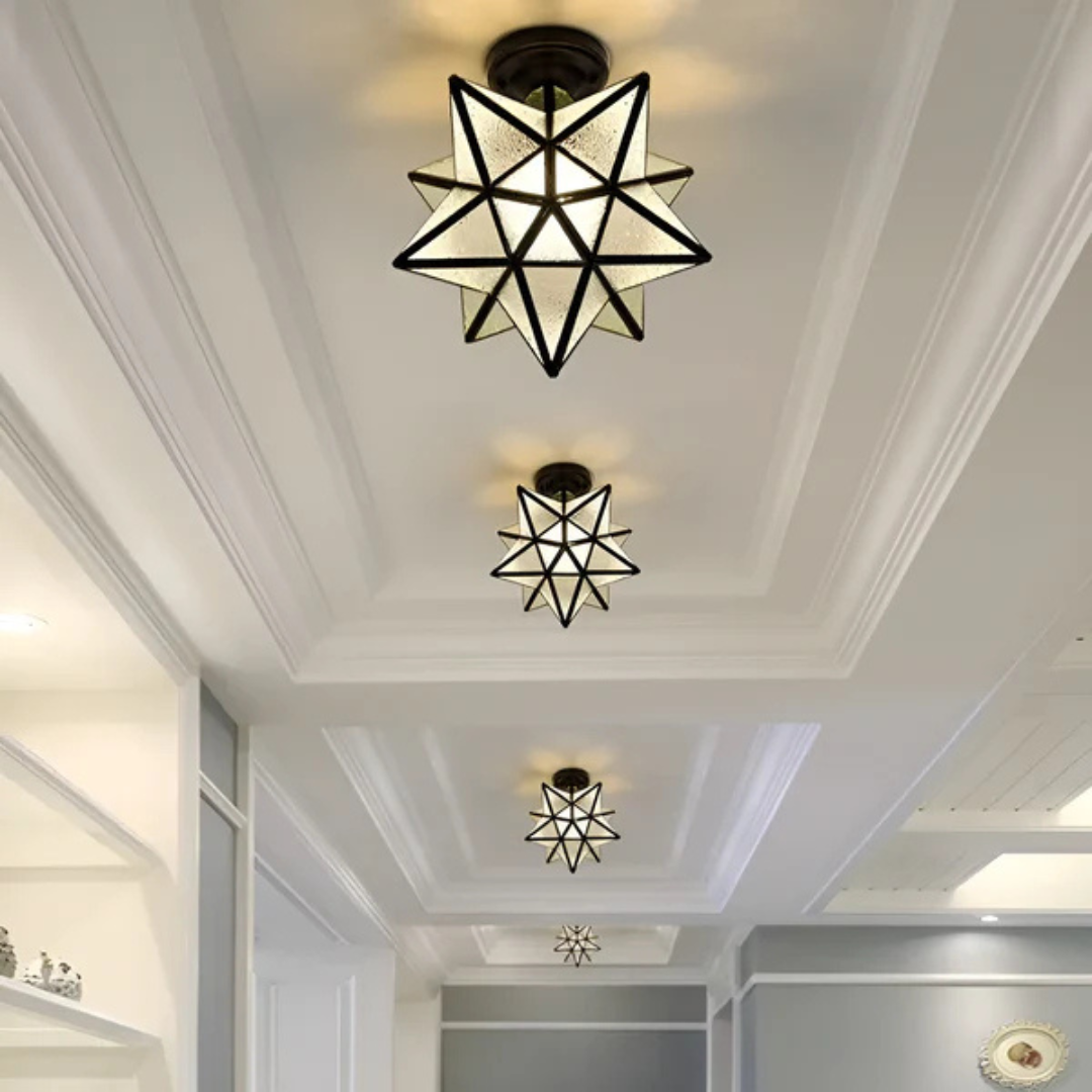 Xelio LED Ceiling Lamp | Elegant Geometric Star Light | Glass Metal Bedroom
