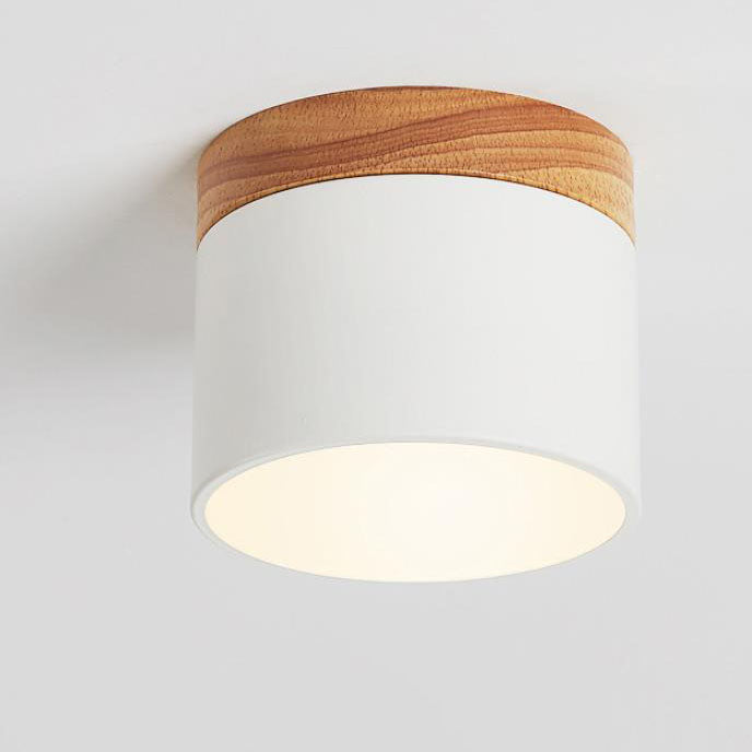 Scandinavian Macaron LED Ceiling Light | Wooden Accent Flush Mount | Wood Metal Nordic Bedroom