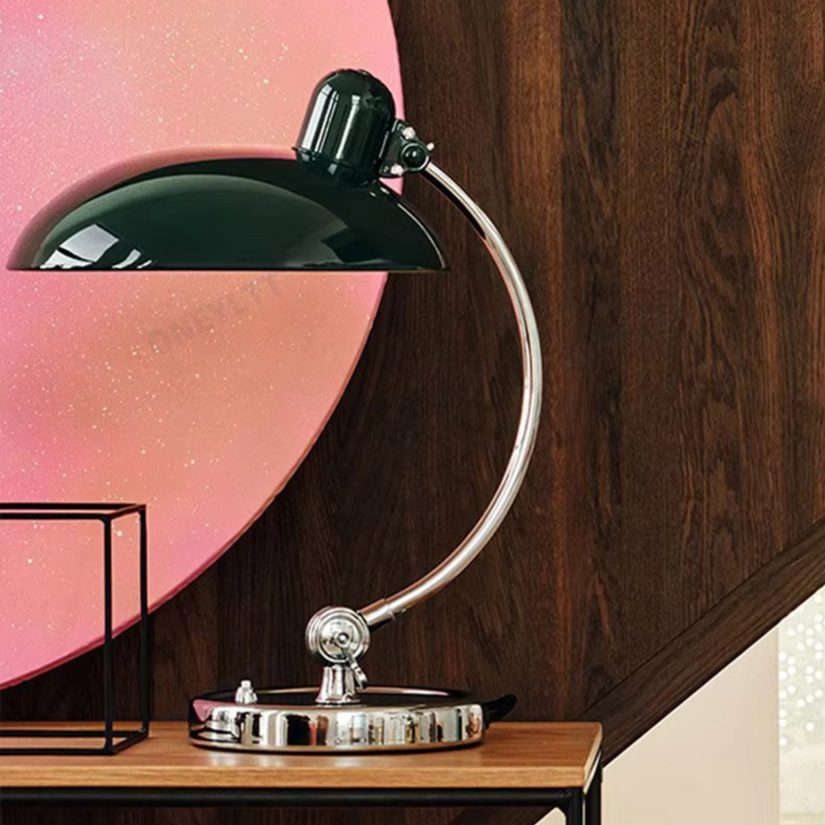 ScandiArc Table Lamp | Bauhaus-Inspired Curved Metal Design | Polished Chrome Nordic Bedside