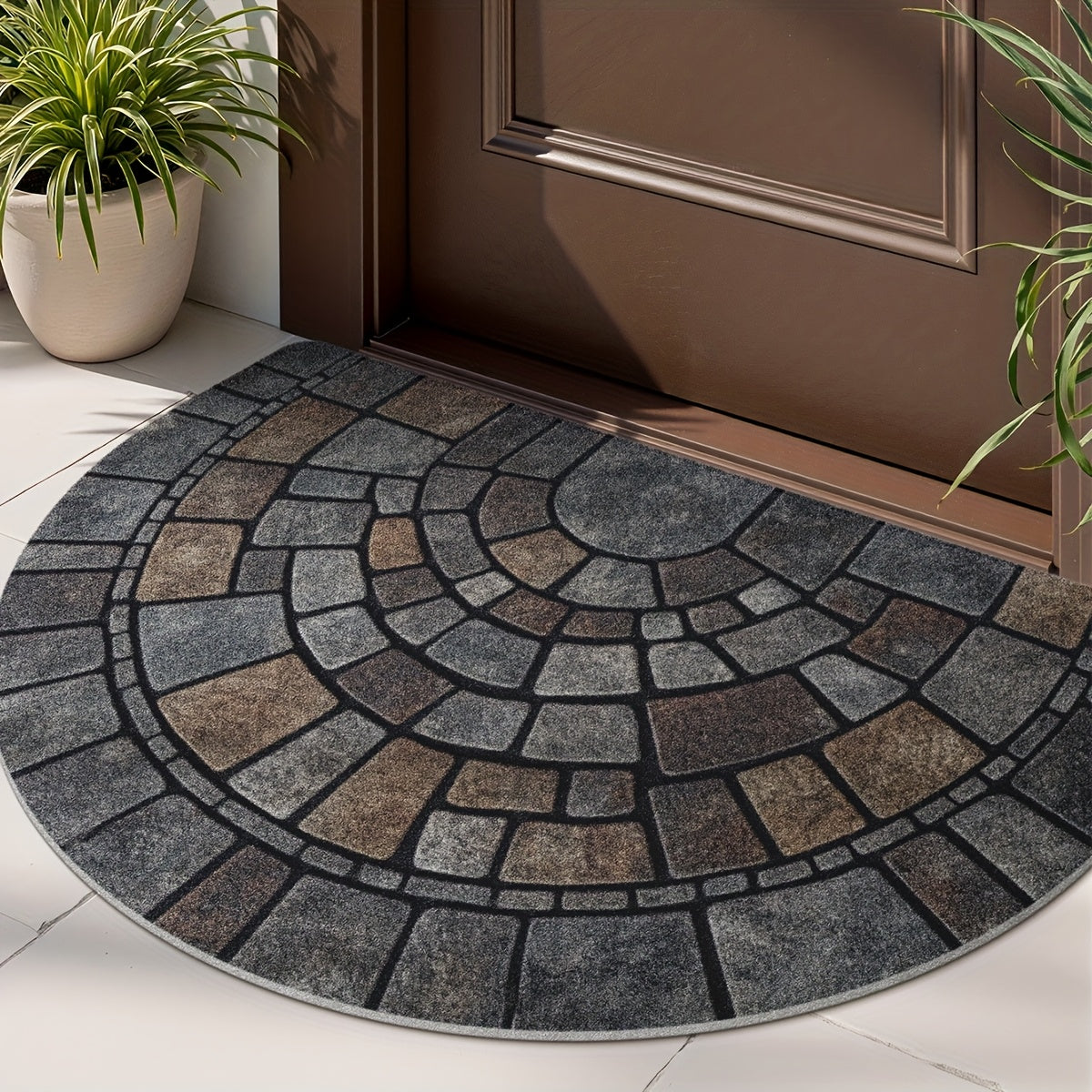 Half-Circle Mosaic Door Mat | Indoor & Outdoor Use | Natural Stone Water-Resistant Non-Slip