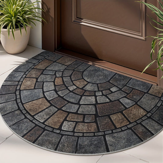 Half-Circle Mosaic Door Mat | Indoor & Outdoor Use | Natural Stone Water-Resistant Non-Slip