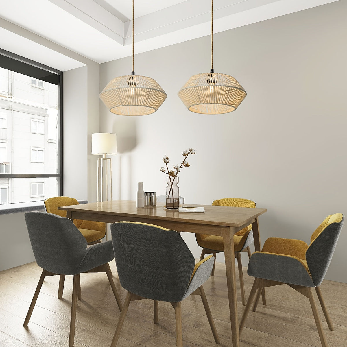 Handwoven Paper Rope Pendant Light Shade | Modern Natural Design | Handcrafted Dining Room